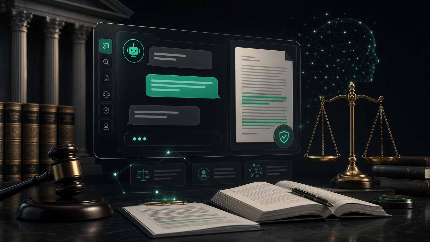 AI legal assistant and law technology illustration
