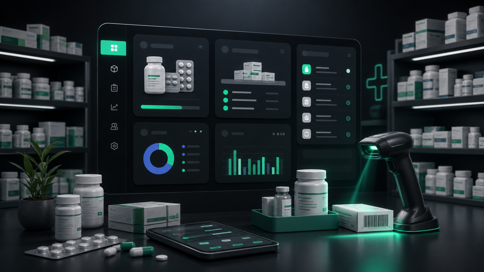Pharmacy management SaaS dashboard illustration